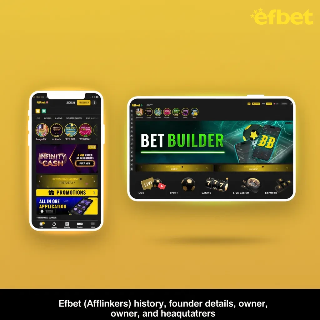 Efbet  company profile showing European history, founder/owner, licenses, and HQ details.