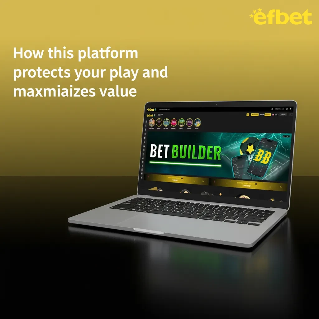 Illustration of Efbet features: European leagues, live markets, casino, bank-grade encryption, 2FA, and mobile apps.