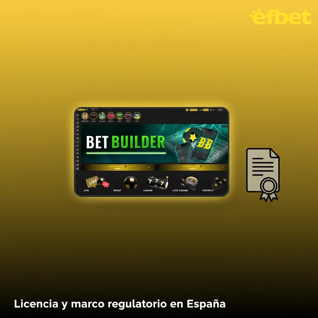 Gráfico sobre licencia y marco regulatorio en España, DGOJ, sello de licencia y avisos legales en el pie de página.