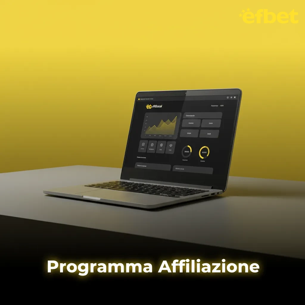 Grafica del programma di affiliazione Efbet Afflinkers con materiali promo, tracciamento, commissioni competitive e report