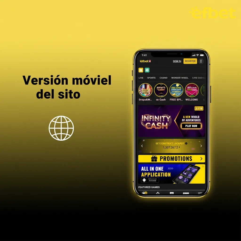 Vista del sitio móvil: menús de una mano, slip de apuestas flotante, apuestas en directo y slots, acceso a cajero y soporte.