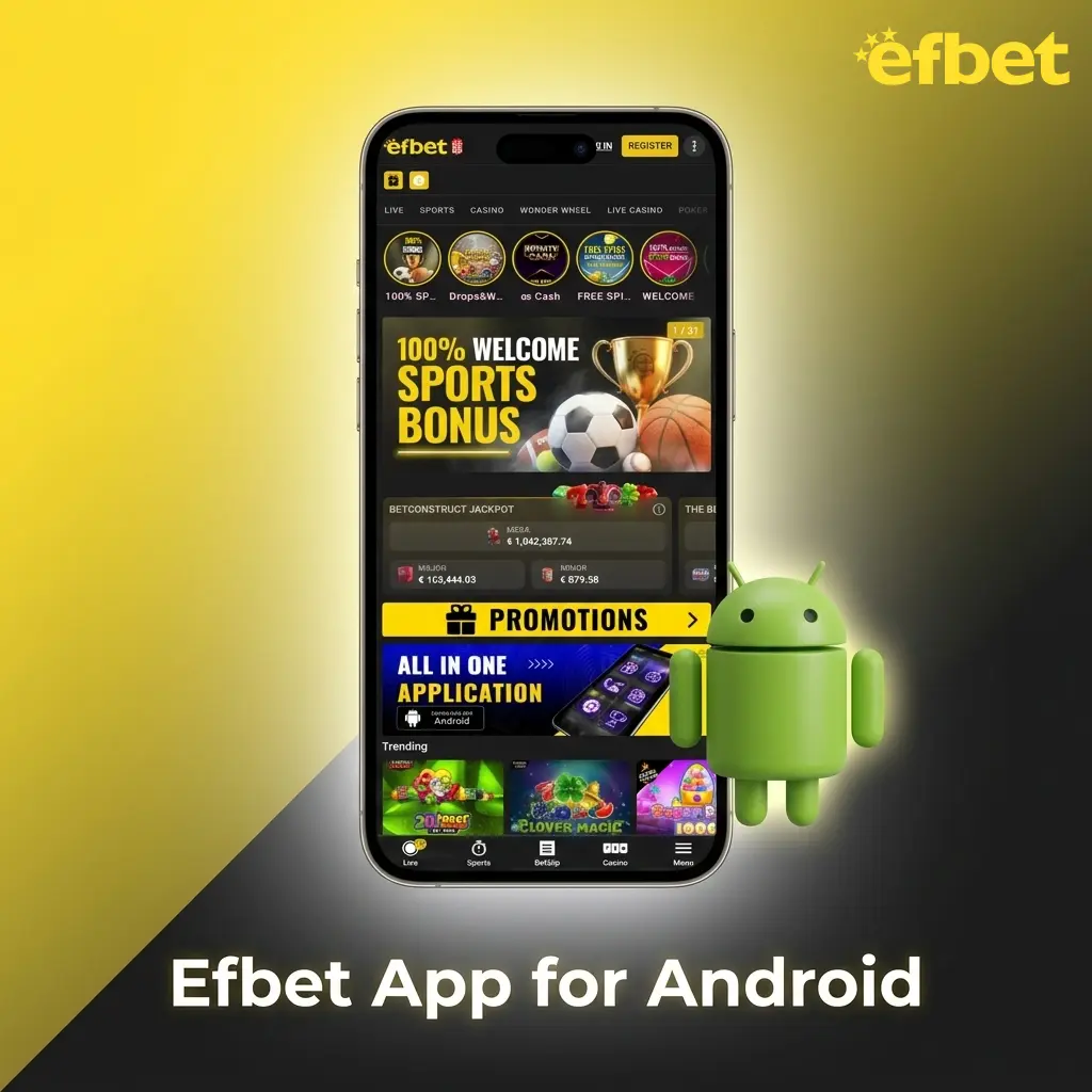 Efbet Android app APK download screen showing sports betting and casino access on compatible smartphones