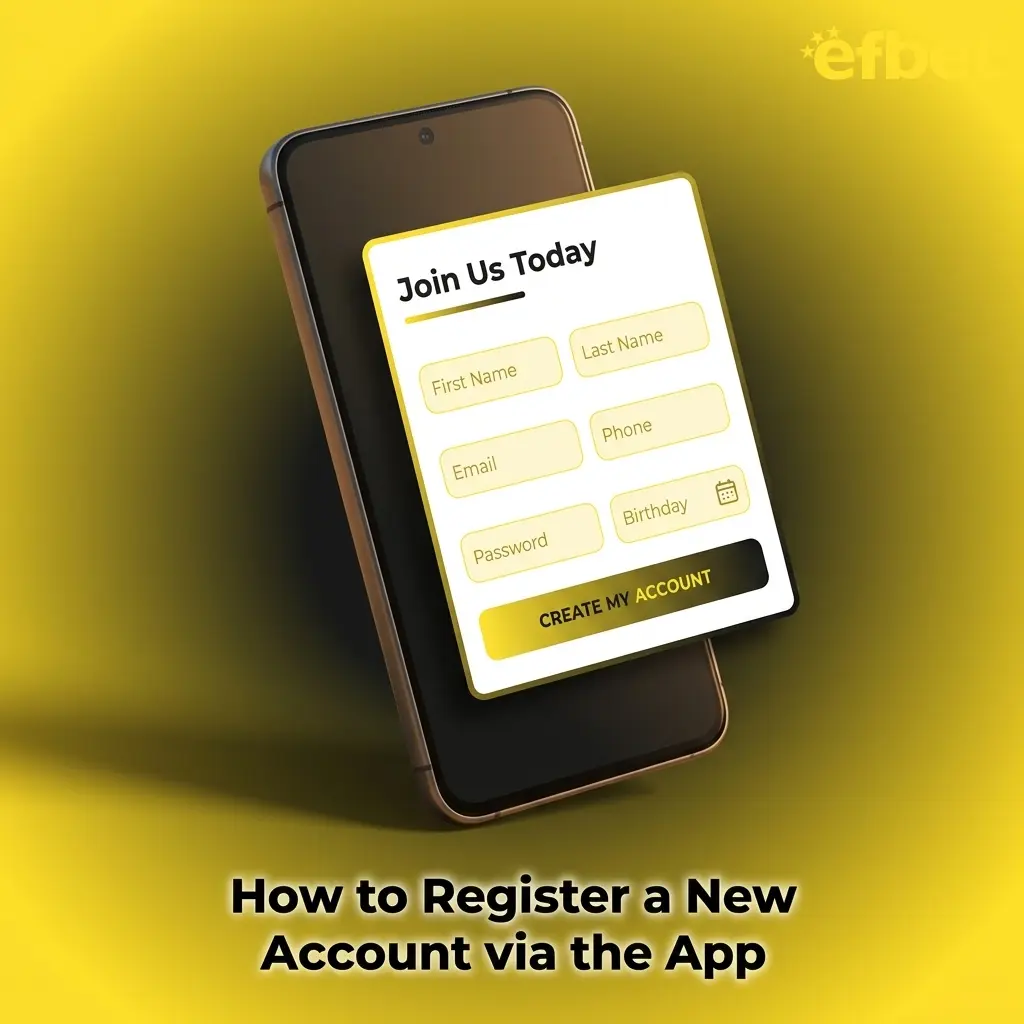 Efbet mobile app registration screen showing sign-up steps on Android and iOS devices for new account creation
