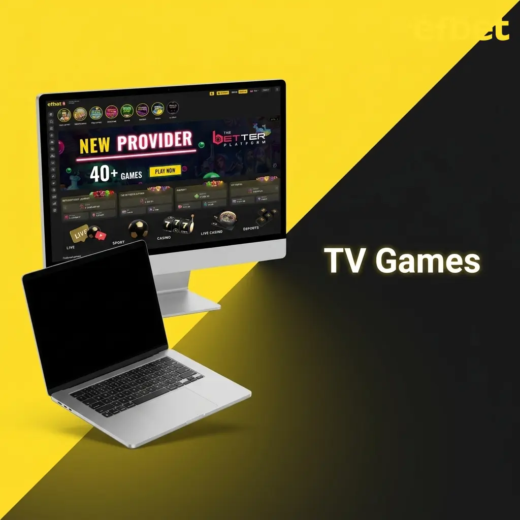 Efbet TV Games section featuring live hosted game shows including wheel games, bingo, keno, dice, and lottery formats