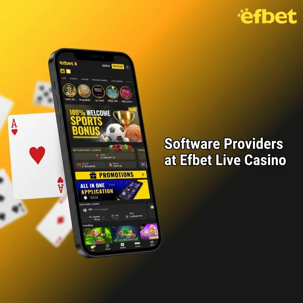 Efbet live casino software providers including Evolution, Pragmatic Play, Ezugi, Playtech, and Lucky Streak logos